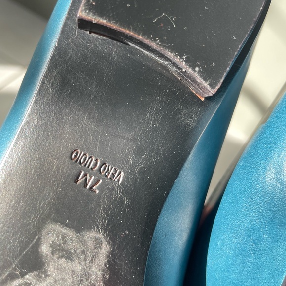 Diane Von Furstenberg Teal ballet Flats w micro chain gunmetal Embellishment 7 - Picture 11 of 16